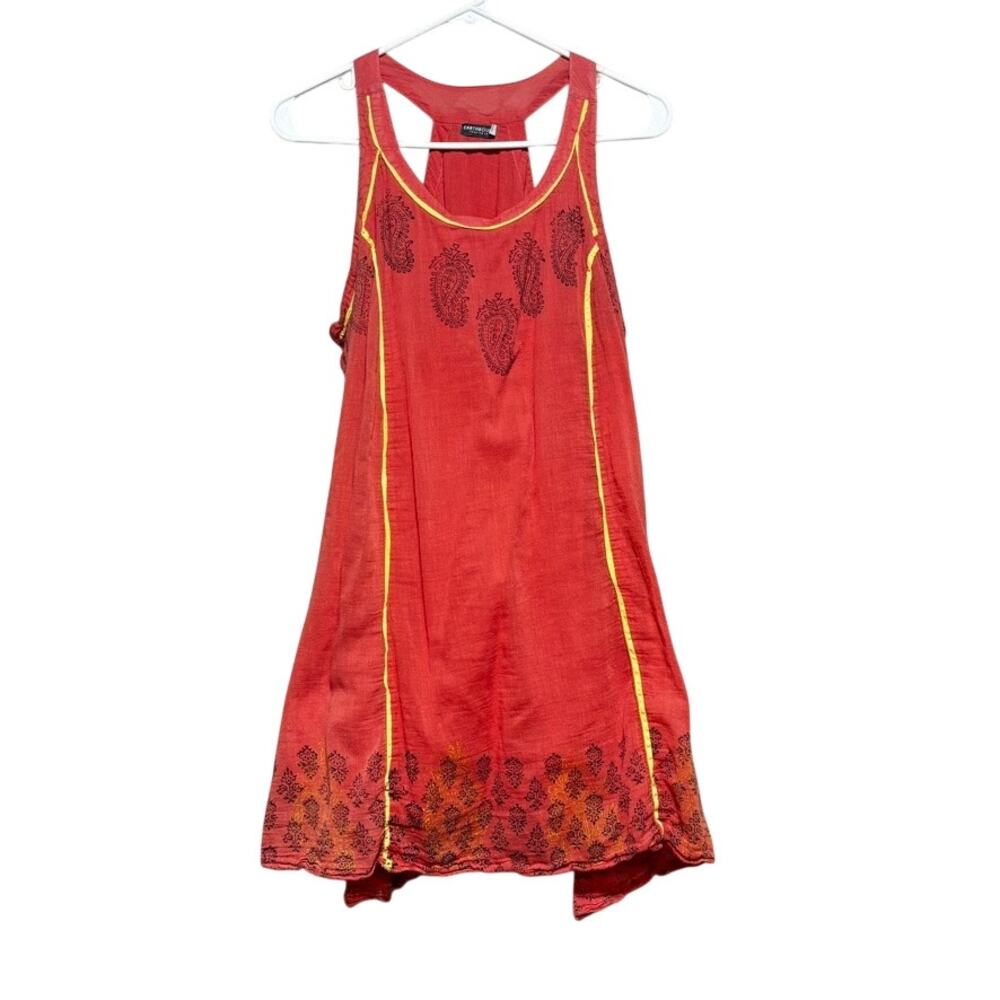 Earthbound Red Paisley Block Print Racerback Mini Dress Size Large Boho Festival